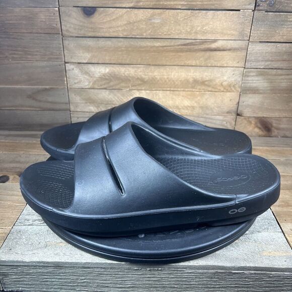 Oofos OOahh Mens Sz 10 Womens Sz 12 Sport Flex Slide Recovery Sandals Black - Picture 3 of 11